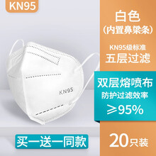 杜诗尔KN95口罩含熔喷布防护口罩一次性防粉尘花粉雾霾颗粒物五层立体耳带折叠式n95口罩 20只装【实发40只】