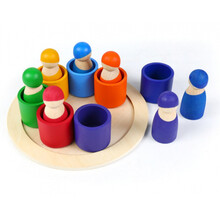 【新品优选】木制12位彩色小人积木创色木偶玩偶彩虹积木搭档儿童木质玩具 杯中小人彩色