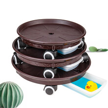 可移动花盆托盘带滚轮滑轮轱辘万向轮塑料圆形花盘花盆底座接水盘 深咖5号带轮