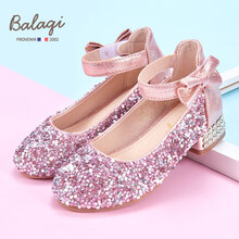 巴拉奇童鞋女童高跟鞋春秋儿童公主鞋小女孩皮鞋软底水晶鞋 BL3205 粉色 28码