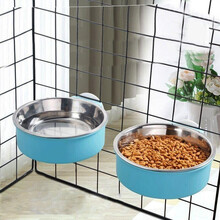茨格曼 宠物狗碗猫碗狗食盆悬挂式不锈钢固定猫粮盆狗笼子防打翻猫食盆 蓝色小号2个装(建议25斤内) *