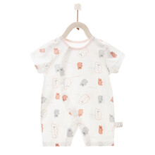 欢喜小熊 0-2岁婴儿连体衣夏季薄款男女宝宝短袖哈衣爬服新生儿衣服初生宝宝和尚服 202622粉熊 59(建议0-3个月.身高52-59cm)