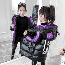 迪士尼儿童羽绒服同款女童冬装棉衣长款2020年新款洋气棉袄冬季加厚中大儿童羽绒棉服潮小孩穿的加大加肥 KK加厚棉衣黑色 110cm