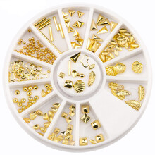美甲饰品全套异形铆钉合金钻指甲油胶贴钻装饰工具金属框机械朋克铆钉星月饰品玫瑰金银色美甲饰品 金属系列01 美甲铆钉