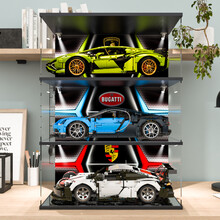 积木乐高展示盒42096 42083 42115保时捷911布加迪兰博基尼防尘罩 10MM加厚木塑底座+射灯+喷绘（白灯） 一层乐高展示柜