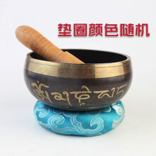 供念佛教法器摆件尼泊尔手工空铜瑜伽冥想音疗佛音颂钵盂碗磬采耳 10.5厘米钵+木棒+垫圈
