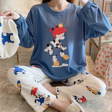 七采雏菊 纯棉月子服春秋孕妇睡衣产后哺乳喂奶衣孕妇运动休闲套装圆领孕妇家居服夏 36863蓝色纯棉套装 M码（80-110斤内合适）