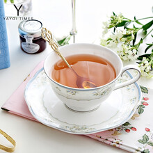 弥生时代春露蔷薇骨瓷咖啡杯碟 ins北欧式英式下午茶陶瓷水杯 玉润蔷薇[含勺]