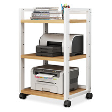 中伟木质可移动打印机置物架落地办公室收纳架打印复印一体架 三层 白架+浅胡桃