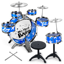 儿童大号架子鼓爵士鼓儿童初学者音乐玩具打击乐器敲打鼓男孩玩具3-6岁节奏培养锻炼音乐爱好 脚踏六鼓彩色包装-蓝色