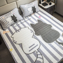 梵雅帝家纺 夏季冰丝乳胶凉席可机水洗折叠1.5乳胶凉席1.8m床空调席子 YJY-背影猫 90x200cm凉席两件套