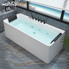 沃特玛 三裙边浴缸家用成人 冲浪按摩恒温浴缸亚克力欧式浴池 黑五金 空缸+哑光黑五件套+冲浪按摩【浴枕*2】 约1.3m