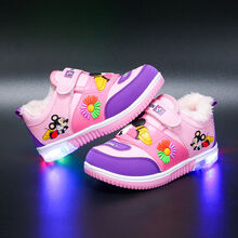 童鞋 秋冬新款带灯1-6岁奥特曼中小童皮面防水男女童板鞋加绒厚绒棉鞋米奇网面运动鞋 粉色米奇大棉厚绒【偏小码】 17码(21码)鞋内长约13.5厘米约1周...