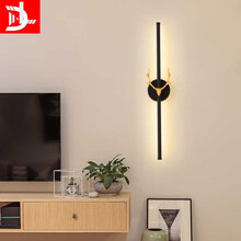 D&L 鹿角头极简线条长条壁灯LED床头灯北欧现代简约别墅客厅酒店背景墙长条灯过道玄关浴室镜前灯 60cm黑金鹿头款-三色调光