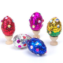 复活节挂蛋彩蛋儿童手工diy材料包幼儿园雪花泥创意粘贴仿真鸡蛋 珠片彩蛋6cm材料包 5个