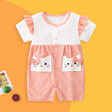 迪迪熊日记 女宝宝0夏装1洋气2公主3个月4婴儿连体衣服5夏季6薄款7纯棉8哈衣9 短袖公主风小猫咪 73CM适合6-12月15-18斤