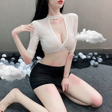 木恋莎 睡衣情趣内衣女套装诱惑制服学生夜店角色扮演SM透明连体开档免脱开裆透视吊带小胸睡裙包臀裙丝袜 秘书服【上衣+裙子+内裤】