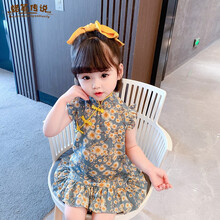 蜡笔传说童装女童连衣裙夏装儿童裙子女宝宝衣服夏季旗袍裙公主裙幼童中小童夏款1-7岁女孩无袖 绿色 100码建议身高85-95cm