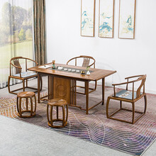 寻古红木家具非洲鸡翅木（学名：非洲崖豆木）茶桌椅组合实木新中式办公室茶台泡茶桌茶艺桌 六件套：茶桌+禅椅*3+鼓凳*2