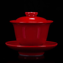 贰号（ERHAO）/陈清宜手工中国红盖碗郎红三才茶碗红色陶瓷婚庆礼品敬茶碗