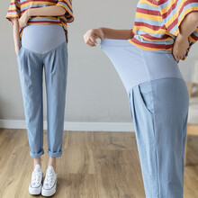 苒琦妈咪孕妇裤子春夏季薄款外穿宽松长裤时尚休闲潮妈孕妇夏装打底托腹裤 蓝色 M