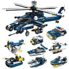 启蒙积木拼装玩具直升机飞机小颗粒军事坦克拼插模型儿童益智3d立体拼图车男孩5岁6-12岁8生日礼物 八合一直升飞机【多种拼法 381片】