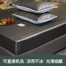 诺塔夏季水洗真丝凉席纯色床笠款冰丝凉席三件套可水洗机洗单双人床 贵族-深灰 150*200床（单床笠）