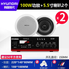 HYUNDAI现代吸顶喇叭天花吊顶音响功放背景音乐同轴音箱家用室内蓝牙店铺餐厅壁挂消防公共广播系统 2个5.5寸吸顶喇叭+100W蓝牙功放