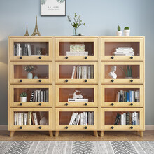 实木书柜带玻璃门简约客厅置物架落地家用卧室储物收纳柜书架Sivir 3084#+3084#+3084#带柜脚 0.6-0.8米宽