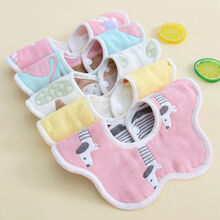 婴儿宝宝口水巾 新生儿棉质纱布围嘴宝宝防水360度旋转吐奶巾吃饭围兜 女宝款(5条装)