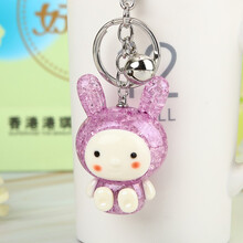 少女心ins发光小兔子汽车钥匙扣女 韩国可爱创意书包挂件钥匙链圈六一礼物 冰裂发光兔紫色