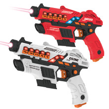 LOPOM 带LED生命值红外对战枪 3-12岁儿童玩具枪 亲子互动两把电动连发声光枪 LED生命值-两把对战手枪（不含飞碟）