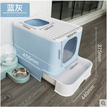 猫砂盆封闭式抽屉顶入式防外溅除臭屎盆大号猫厕所猫咪用品 抽屉款-蓝灰 猫砂盆