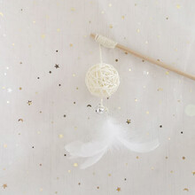 宠有为羽毛逗猫棒 猫咪玩具可伸缩弹性铃铛逗猫棒木质耐咬玩具逗猫自嗨 藤球木棒逗猫杆白色