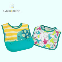 MARCUS&MARCUS marcus马库狮婴儿防水硅胶围兜 宝宝口水围嘴 折叠便携可拆卸 绿色小象