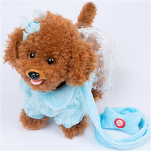 儿童玩具狗牵绳走路电动小狗毛绒会唱歌跳舞仿真泰迪狗音乐会叫机械狗男女孩礼物 泰迪小姐-蓝色 180首电池版+动嘴+学说话+下载