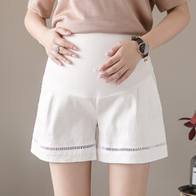 三象鲨 孕妇短裤夏季薄款孕妇休闲潮妈洗水棉麻托腹打底外穿短裤 6055 白色 M(建议体重80-120斤)