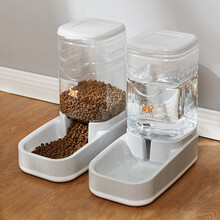 汤琪宠物用品食具水具狗狗饮水宠物狗猫自动喂食器喂水器狗碗猫碗 极简灰 3.8L喂食器+3.8L喂水器
