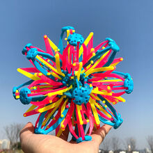 发光伸缩球手抓开花变大变小变形球收缩球彩色波波球儿童球小玩具 蓝色 普通款大号