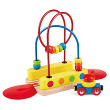 德国hape火车轨道玩具儿童小火车轨道车木质积木拼装轨道套装男孩拼插玩具女孩玩具模型宝宝绕珠玩具敲琴 E3811 火车轨道-彩虹绕珠