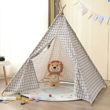 稚气熊 儿童室内帐篷游戏屋印第安帐篷公主房帐篷男女孩过家家室内帐篷 白方格 1.1米