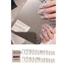 茹诗妮 奶茶纯色方头指甲贴片美甲成品中长款超闪钻日系镶钻裸色假指甲片 AG2027