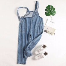 米度丽 孕妇裤子春秋孕妇背带裤牛仔裤九分裤宽松阔腿裤外穿潮妈秋装 蓝色-单件背带裤 M