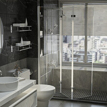 【设计师款】原素空间折叠淋浴房隔断干湿分离浴室家用淋浴隔断三折叠玻璃门移动门可定制规格尺寸 亮银色/平方（定制）