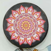 新疆手鼓20厘米 民族乐器实木手工牛皮手鼓舞蹈手鼓 红莲花纹 15厘米