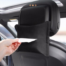 E准航 车载纸巾盒挂式 汽车遮阳板抽纸盒 车内天窗椅背扶手箱翻毛皮餐巾纸抽盒车用纸巾袋1件装黑色