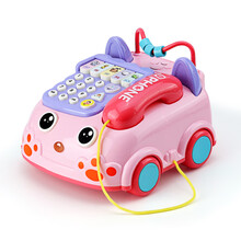 育儿宝 儿童玩具女孩音乐电话机宝宝0-1-2-3岁 早教电话机【粉色】
