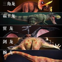 玩模乐仿真侏罗纪恐龙玩具模型 大号实心镰刀龙霸王龙暴龙三角龙高棘龙沧龙迅猛龙重爪龙男女孩礼物儿童玩具 经典5件套装（三角龙暴龙翼龙剑龙腕龙）