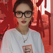 韩版潮素颜黑框眼镜女网红款GM平光镜眼镜框近视防辐射抗蓝光护目 【雪梨同款】潮流黑色框