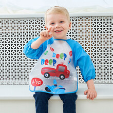 茵秀丽 宝宝吃饭罩衣 婴儿围兜 卡通围嘴儿童饭兜防水画画反穿衣 小汽车